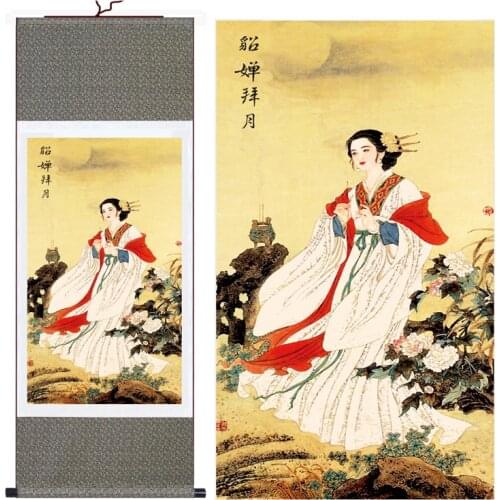 2016 New! High Quality Traditional Chinese Painting Classical Beautiful Women Diau Charn Silk Scroll Framed Wall Art Home Decor