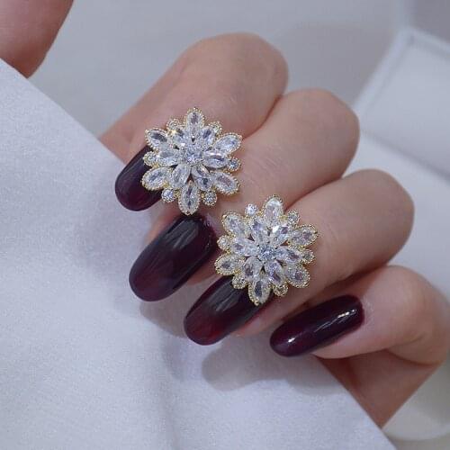 New Arrival Delicate Jewelry Cubic Zircon CZ Flower Stud Earrings for Women 14k Gold Plated Earrings