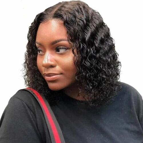 Beauty Queen Short Bob Wig Deep Wave Lace Closure Wigs Wet and Wavy Peruvian Curly Lace Front Wigs Human Hair For Black Women