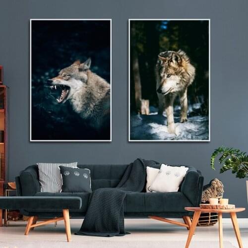 Nordic Animal Art Poster Printing Canvas Painting Modern Wolf Black and White Mural Home Decoration Living Room Picture No Frame