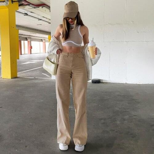 High Waist Straight Pants Women Casual Trousers Wide Leg Pants Solid Loose Trousers Women Stretch Jeans Pantalones Mujer 2021