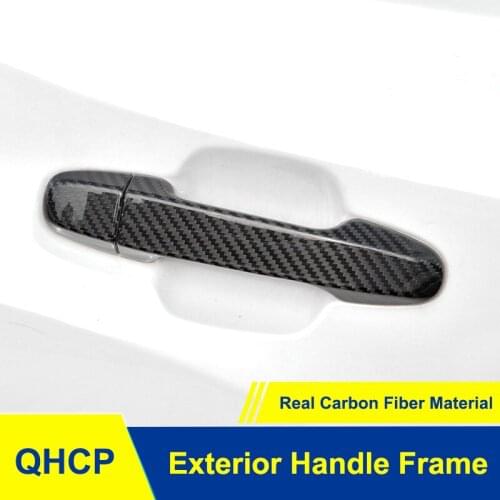 QHCP Car Door Handle Cover Frame Trim Stickers Protect Real Carbon Fiber Black Fit For Subaru Forester 2019 Exterior Accessories