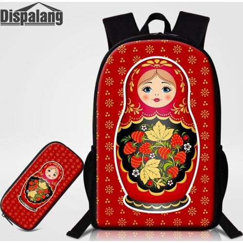 Russian Matryoshka Doll School Backpack With Pencil Case For Girls Sublimation Printing Schoolbag Student Heat Transfer Bookbag