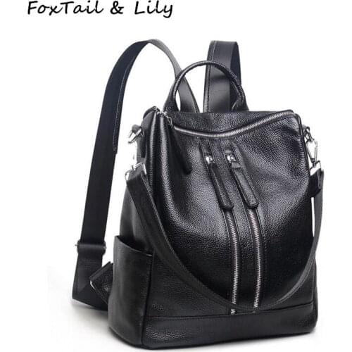 FoxTail & Lily 100% Genuine Leather Women Backpack Hot Fashion School Bags for Girls Practical Casual Shoulder Bag High Quality