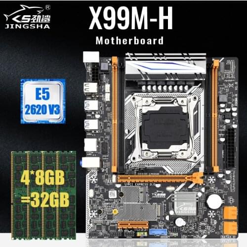 JINGSHA X99M-H Motherboard Kit LGA2011-3 V3 CPU with Intel Xeon E5 2620V3 and 4*DDR4 8GB=32GB 2400MHz RAM M.2 SATA3.0 Set Combo