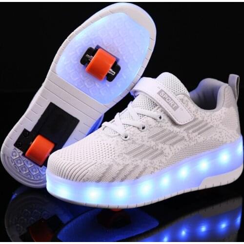 Sports shoelace wheels walking shoes double-wheeled childrens automatic rechargeable deformed pulley shoes for men and women