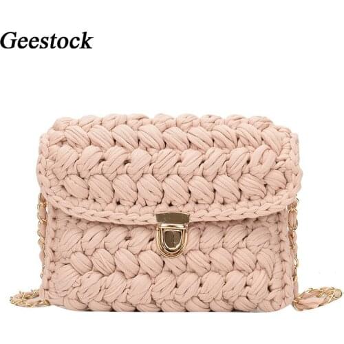 Geestock Womens Bag for Cloth Crochet Woven Shoulder Bag Chain Lock Casual Fashion Ladies Small Crossbody Bags