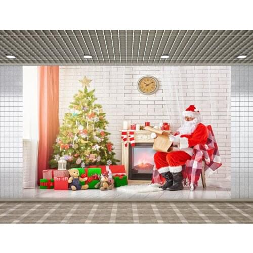 Lyavshi Santa Claus Background Christmas Tree Gifts Bear Reindeer Holiday Decoration vinyl studio props photography background