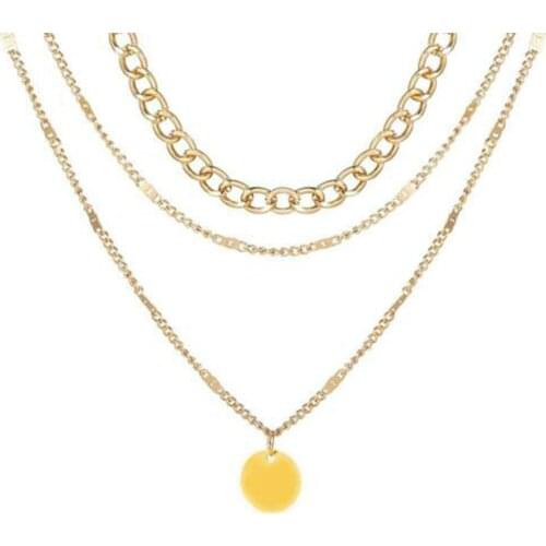 Vintage Multilayer Necklace with Round Plate Decor Plated Alloy Neck Pendant Choker Jewelry Gift for Women Golden HSJ88