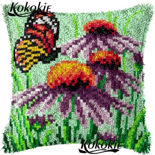 Cross-stitch Embroidery needlework Cushion Mat craft kits for adults Flower printed Pillowcase latch hook diy rug kits pillow