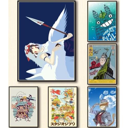 WTQ Canvas Painting Ghibli Miyazaki Hayao Movie Retro Poster Wall Decor Anime Posters Wall Art Picture Room Decor Home Decor