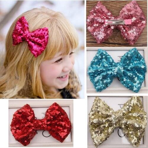 1PC 1PC Occident Nylon Sequins Bow knot Children Hair Grips Fashion lovely Baby Hair Accessories Head Wear