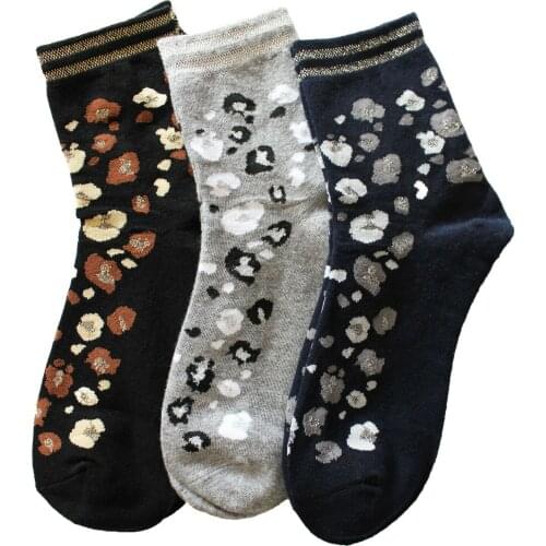 Womens Short Socks With Cat Animal Leopard Motif Fashion Shiny Glitters Women