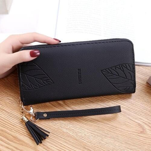 Womens Wallets and Purses PU Leather Wallet Female Wristband Leaf Print Long Women Purse Large Capacity Phone Bag Women Wallet