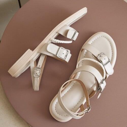 Womens Sandals 2020 Summer European Gladiator Genuine Leather Open Toe Hook&Loop Thick Bottom Sandal Casual Shoes for Female