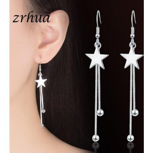 ZRHUA Original 925 Sterling Silver Earrings For Women Dazzling Micro CZ Zircon Star Tassel Earrings oorbellen Top Quality Brinco