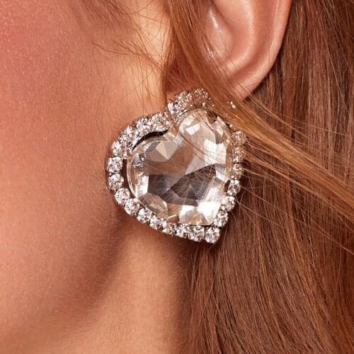 MOGAKU New Style Non-piercing Earrings for Women Full Crystal Concise Ear Clips Fashion Exaggerated Big Heart Ear Cuff Jewelry