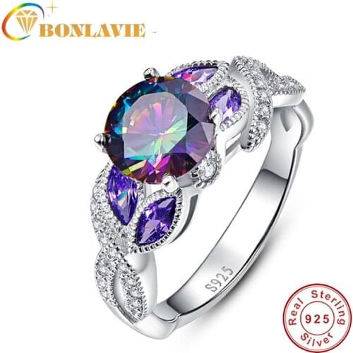 AAA Quality Mystical Rainbow Topaz S925 Sterling Silver Rings Sapphire Engagement Ring For Women Original Female Fine Jewelry