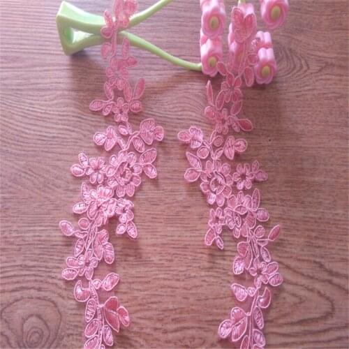 10Pairs 26X 10cm Pink New Arrival Lace Applique Flower Sewing Trims Wedding Decoration BD0002