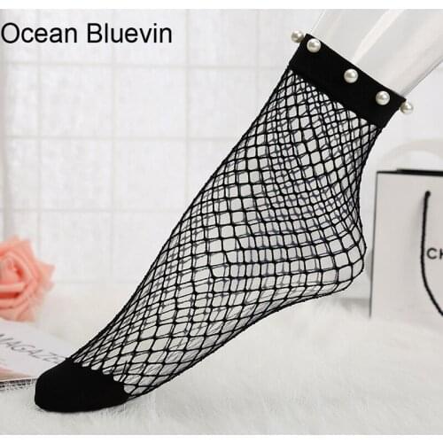 10 Pair/ Lot Very Fashion Fishnet Socks Sexy Anti-Hook Solid Crystal Pearl Decorated Socks Women European Black Color Silk Socks