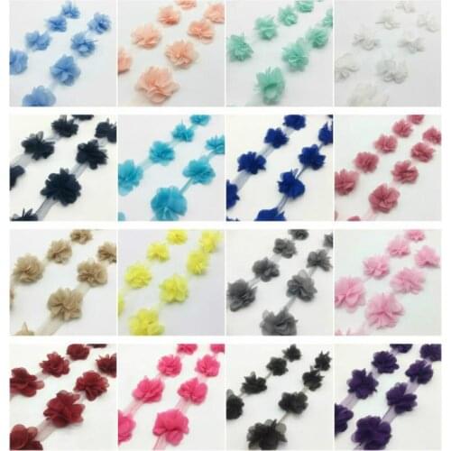2Yards 3D Chiffon Cluster Flowers Lace Dress Decoration Lace Fabric Applique Trimming DIY Crafts Sewing Supplies