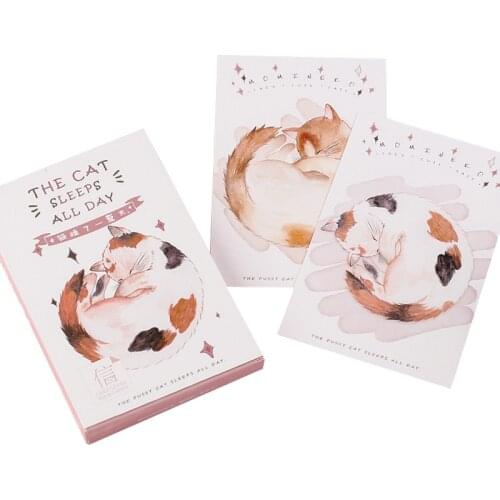 30pcs/lot Cartoon Sprout Animals 'The Cat Sleep All Day' Mini Cards Gift Postcards Wedding Greeting Card Party Favor Supplies