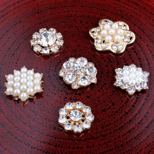 30PCS Handmade Vintage Metal Decorative Buttons Crystal Pearl Flower Center Alloy Flatback Rhinestone Buttons Craft Supplies