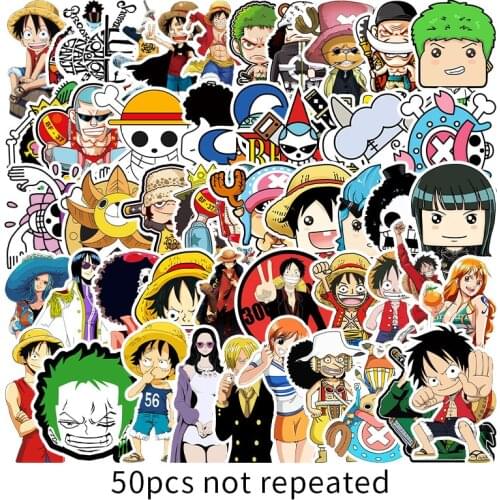 50pcs Anime ONE PIECE Stickers Luffy Zoro Ace Sticker Waterproof Decals Skateboard Sticker For Laptop Suitcase Guitar Fridge DIY