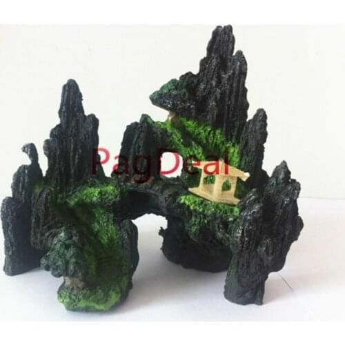 L15cm 5.9" Mountain Rock View Aquarium Hiding Rockery Cave For 40cm Fish Tank Ornament Decoration Free Shipping