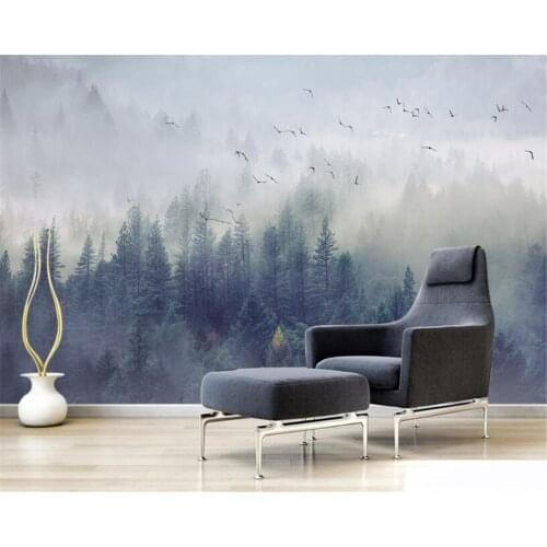 Beibehang Custom wallpaper modern foggy forest cloud flying bird Nordic TV background 3d living room bedroom wall 3d wallpaper