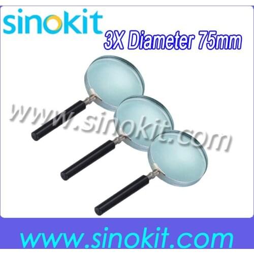 Free Shipping Wholesales 3pieces per lot 3X 75mm Bending Handle Semimetal Magnifier - 75Half Gold