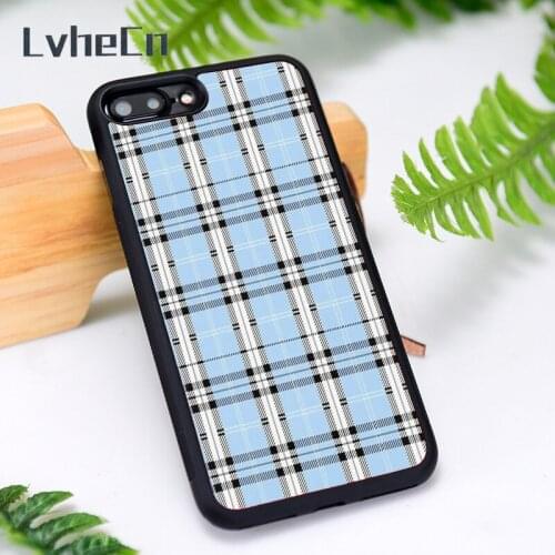 LvheCn Silicone Rubber Phone Case Cover for iPhone 6 6S 7 8 Plus X XS XR 11 12 Mini Pro Max Blue Plaid checker