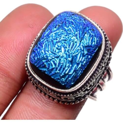 Dichroic Glass Ring Silver Overlay over Copper, USA Size 7.5 , R5366