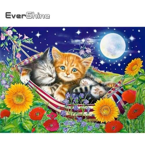 EverShine Diamond Painting Cat Cross Stitch Diamond Mosaic Animals Bead Embroidery Picture Rhinestones Handmade Art Home Decor