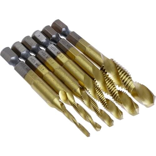 6 Pcs/Set HSS4241 Titanium Coated Drill Bits Hex Shank Spiral Tap M3-M10 B95A
