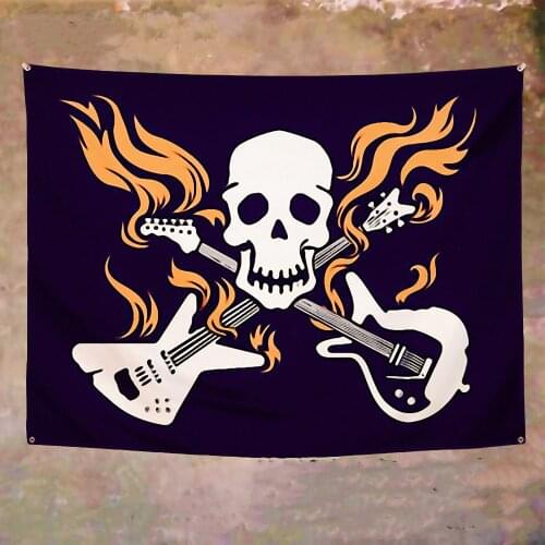 Skull Guitar Rock Music Poster Wall Art Musical Instruments Banner Flag Wall Hanging Tapestry Canvas Painting Bar Cafe Home Deco