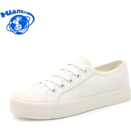 HUANQIU 2017 Comfortable Low Top Casual Flats Women Canvas Shoes Student Shoes Lace Up White Canvas Women Shoes G45