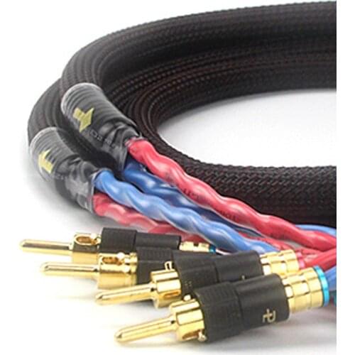 Hifi Audio Speaker Cable - A Pair Audiophile 4 Core Silver G5 Speaker Cable with Gold-plated Banana