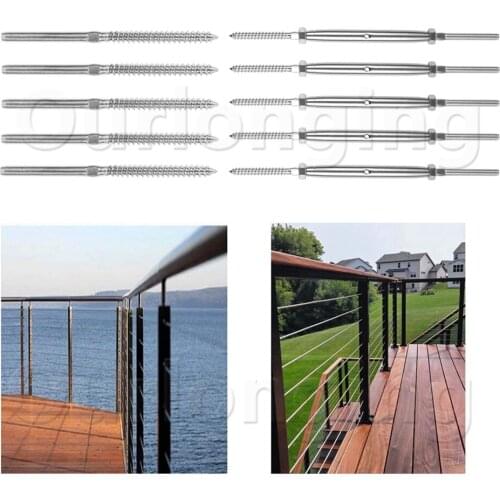 Cable Railing Kits Screw Swage Turnbuckle Tensioner For 1/8" Wire Rope 316 Stainless Steel Deck Railing Stair Post Balusters