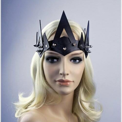 Medieval Royal Princess Queen Crown Headpiece Gothic Spiked Tiara Diadem Viking King Cosplay Costume Leather Headdress For Women