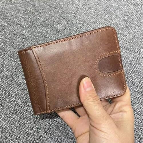 Cow Leather Rfid Money Clip Front Pocket Wallet Genuine Leather Vintage Mens Wallets for Money and Cards Slim Moneyclip Case
