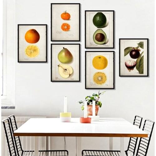 Fruit Kitchen Poster Vintage Poster Antique Canvas Print Pear Apple Orange Pineapple Wall Art Decorative Picture Canvas Painting