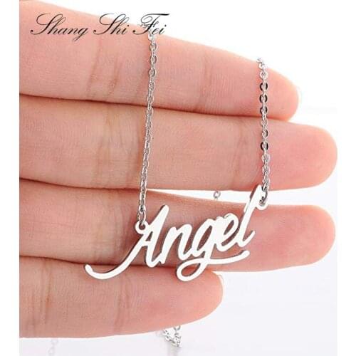 Cute Angel Necklace name necklace Stainless Steel Golden rose gold necklace Girl gift