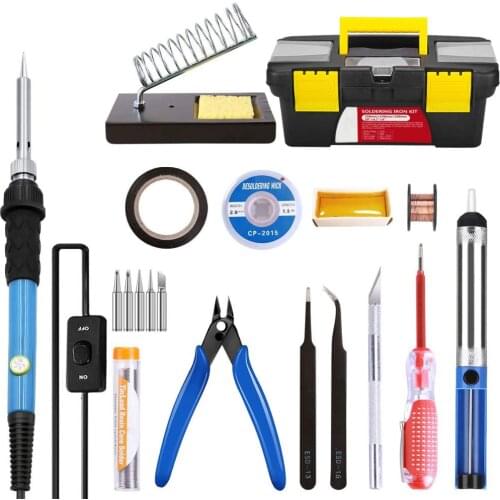 Soldering Iron Kit Electronics 60W Adjustable Temperature Soldering Iron, 5pcs Soldering Iron Tips in Portable Toolbox