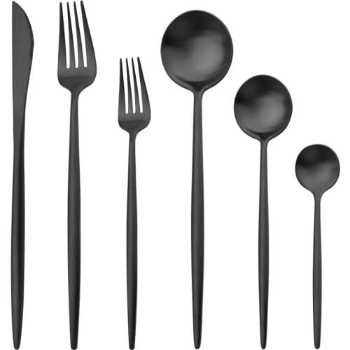 6Pcs Black Dinnerware Set Stainless Steel Cutlery Set Knife Dessert Fork Coffee Spoon Tableware Home Kitchen Silverware Flatware