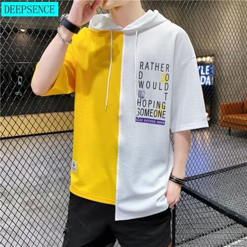 2021 New Mens T-Shirt Top Breathable Stitching Mens Cotton Short-Sleeved Loose Round Neck Hong Kong Style Mens Clothing
