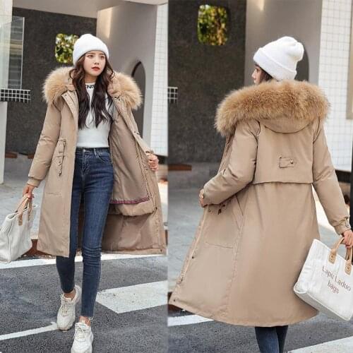 2021 Winter New Down Cotton Jacket Womens Long Korean Version With Thickened Waist And Large Wool Collar Cotton Jacket