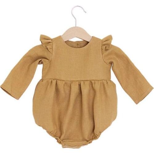 Baby Girls Clothes Newborn Baby Linen Cotton Jumpsuit Long Sleeve Kids Girls Ruffle Rompers Baby Body Suits D1288