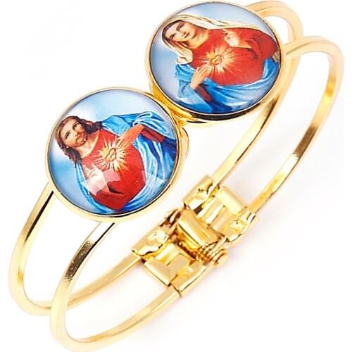 Wholesale Gifts NEW Jewelry 2021 Trend Bangles For Women Charms Cross Jesus Bracelet Catholic Portrait Pictures Random Pictures