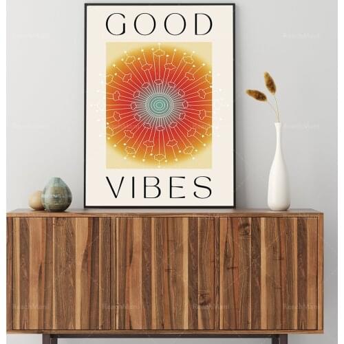 Good Vibes retro 70s poster, abstract psychedelic gradient print, mandala hippie art print, bohemian artwork decoration poster